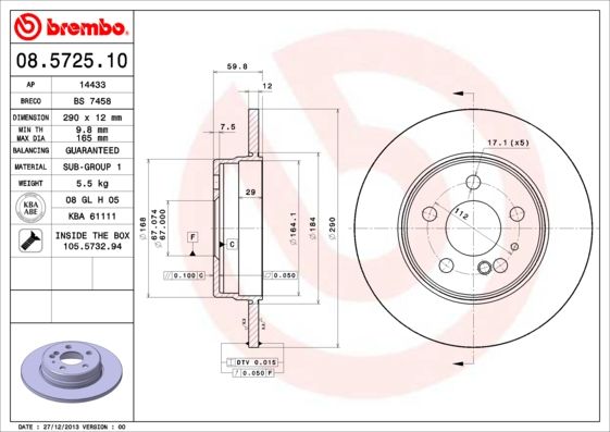 Тормозной диск BREMBO 08572510