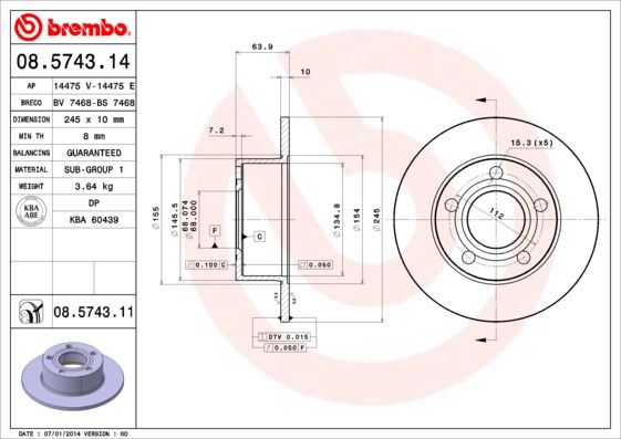 Тормозной диск BREMBO 08574311
