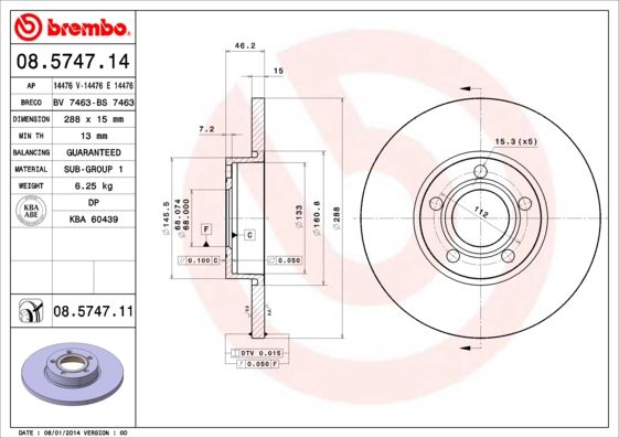 Тормозной диск BREMBO 08574711