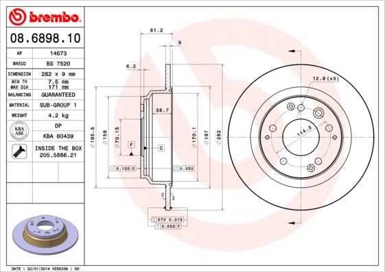 Тормозной диск BREMBO 08689810