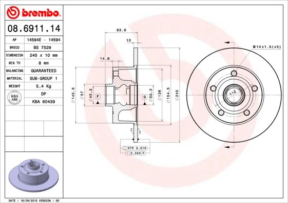 Тормозной диск BREMBO 08691114