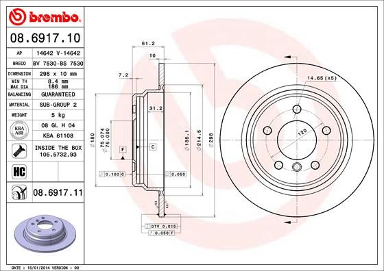 Тормозной диск BREMBO 08691711