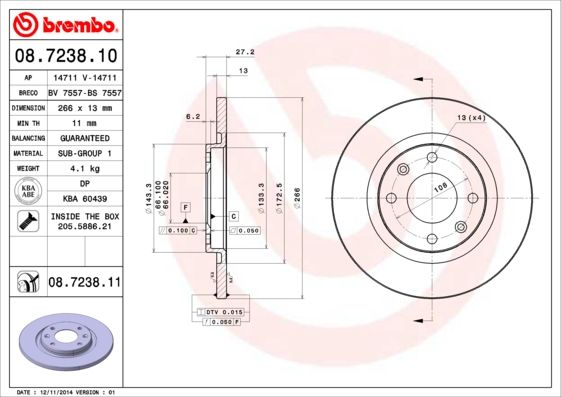 Тормозной диск BREMBO 08723810