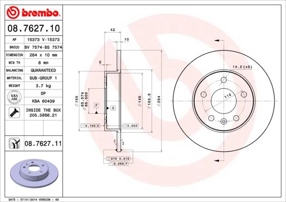 Тормозной диск BREMBO 08762711