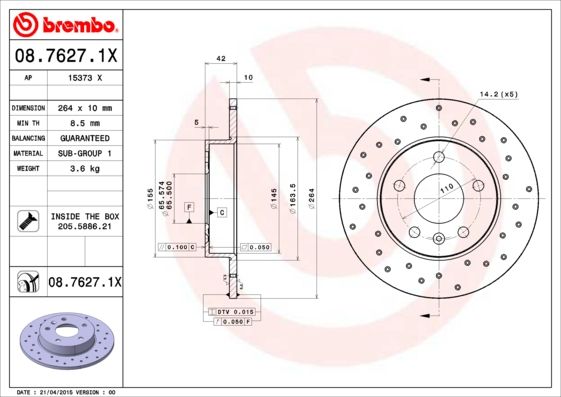 Тормозной диск BREMBO 0876271X