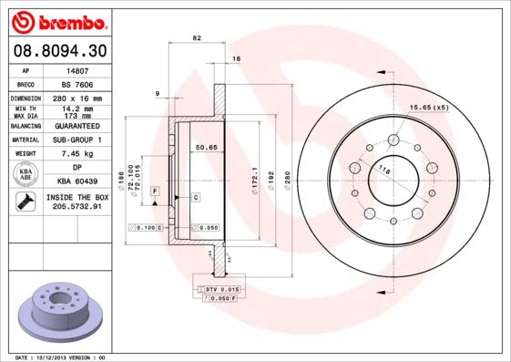 Тормозной диск BREMBO 08809430