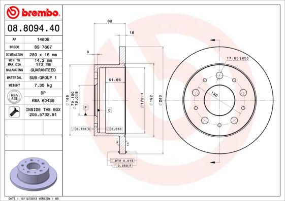 Тормозной диск BREMBO 08809440
