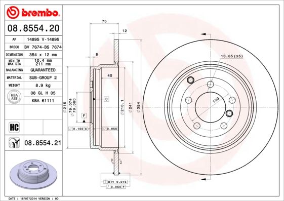 Тормозной диск BREMBO 08855421