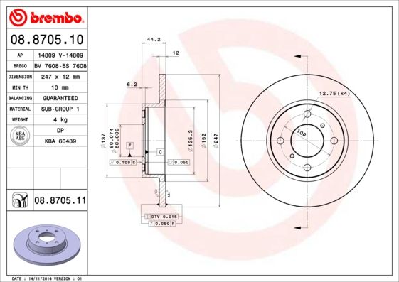Тормозной диск BREMBO 08870511