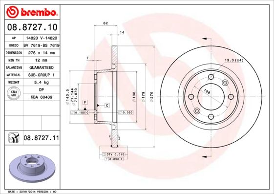 Тормозной диск BREMBO 08872711