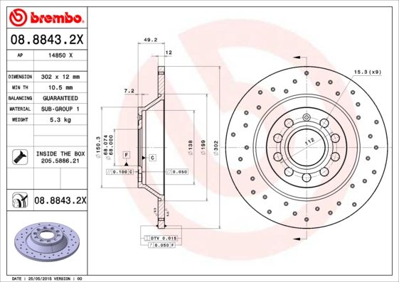 Тормозной диск BREMBO 0888432X