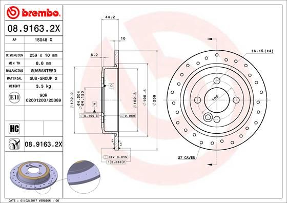 Тормозной диск BREMBO 0891632X