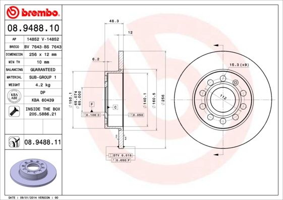 Тормозной диск BREMBO 08948811