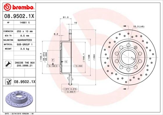 Тормозной диск BREMBO 0895021X
