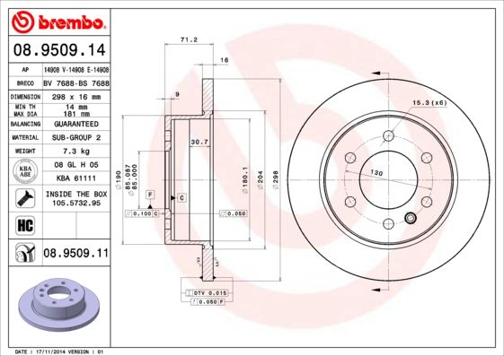 Тормозной диск BREMBO 08950914