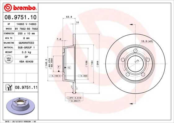 Тормозной диск BREMBO 08975111