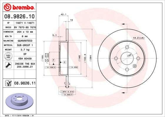 Тормозной диск BREMBO 08982610