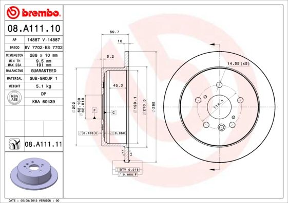 Тормозной диск BREMBO 08A11111