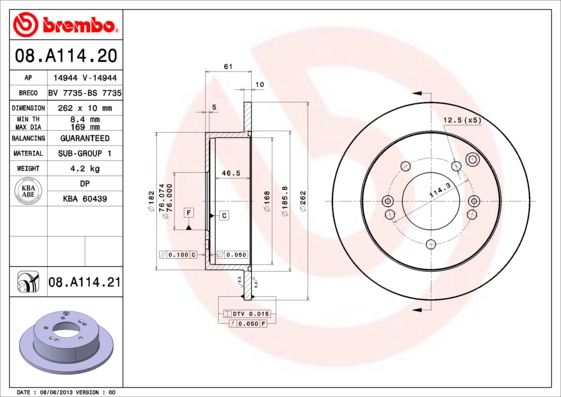 Тормозной диск BREMBO 08A11421
