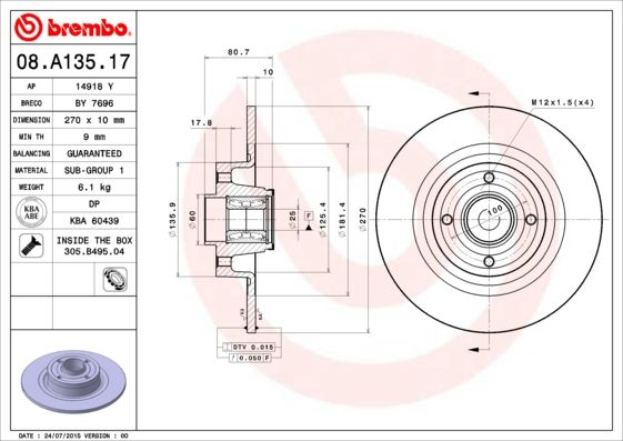 Тормозной диск BREMBO 08A13517