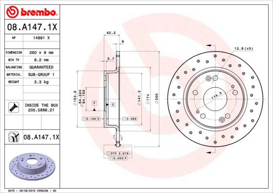 Тормозной диск BREMBO 08A1471X