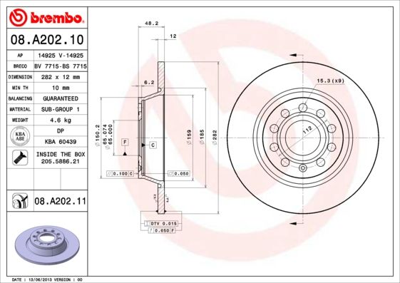 Тормозной диск BREMBO 08A20211