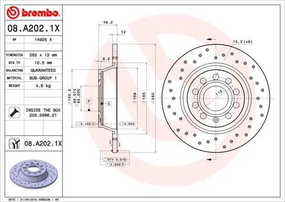 Тормозной диск BREMBO 08A2021X