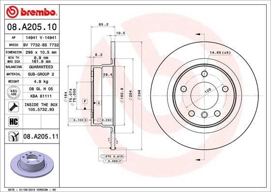 Тормозной диск BREMBO 08A20511
