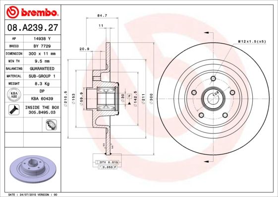 Тормозной диск BREMBO 08A23927
