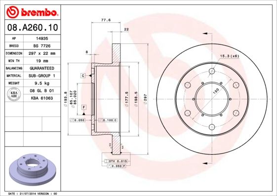Тормозной диск BREMBO 08A26010