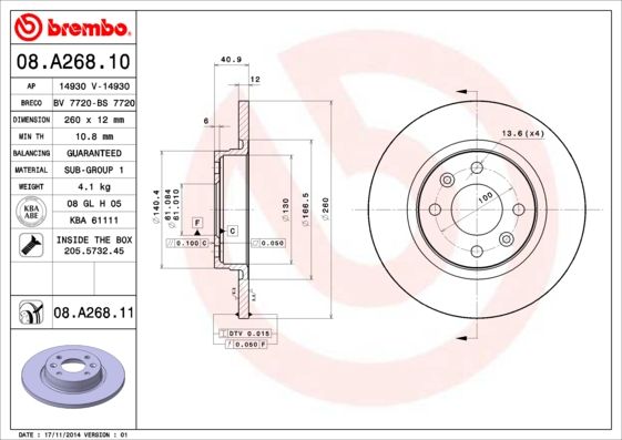 Тормозной диск BREMBO 08A26810