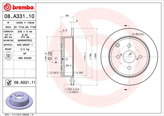 Тормозной диск BREMBO 08A33111
