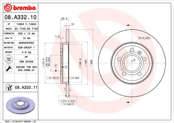 Тормозной диск BREMBO 08A33211