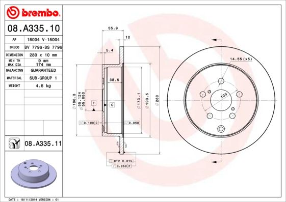 Тормозной диск BREMBO 08A33510