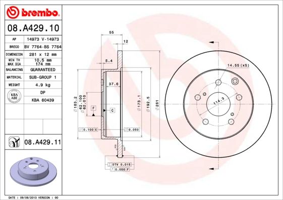 Тормозной диск BREMBO 08A42910