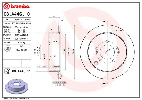 Тормозной диск BREMBO 08A44610