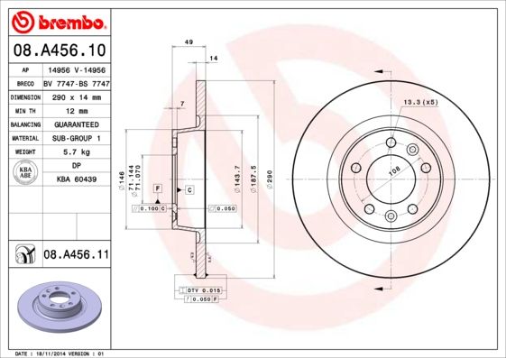 Тормозной диск BREMBO 08A45610