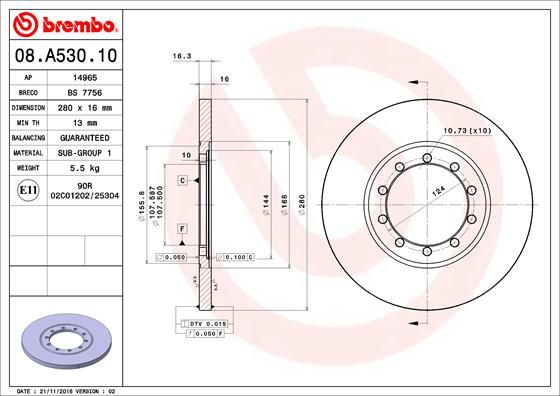 Тормозной диск BREMBO 08A53010