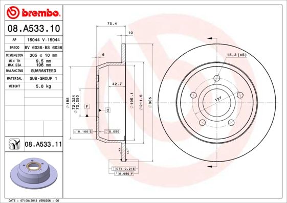 Тормозной диск BREMBO 08A53311