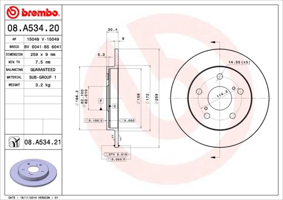 Тормозной диск BREMBO 08A53421
