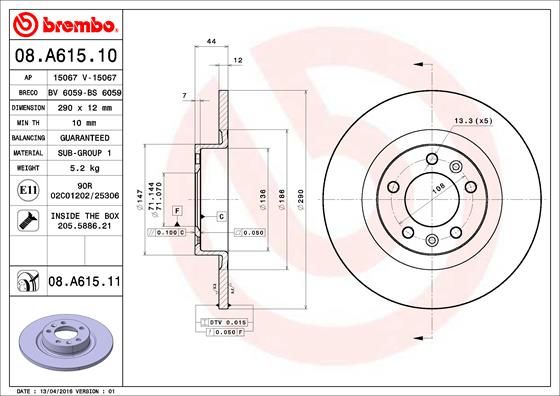 Тормозной диск BREMBO 08A61511