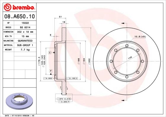 Тормозной диск BREMBO 08A65010
