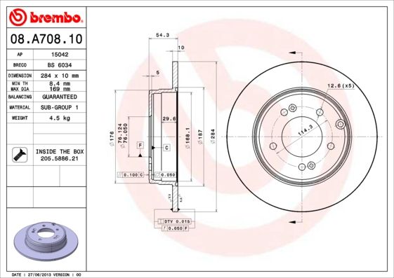 Тормозной диск BREMBO 08A70811