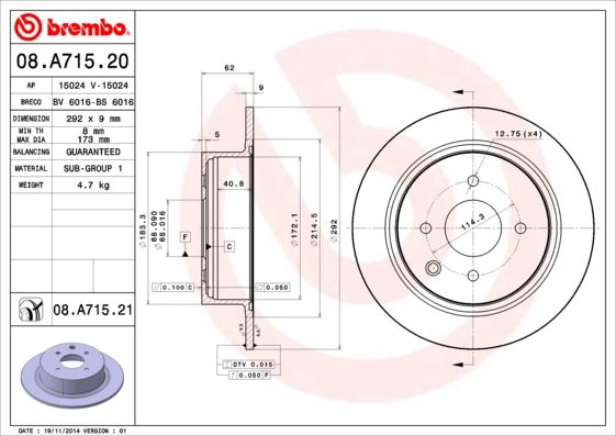 Тормозной диск BREMBO 08A71520