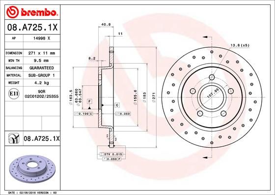 Тормозной диск BREMBO 08A7251X