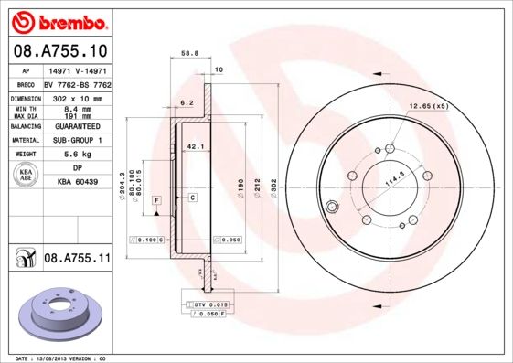 Тормозной диск BREMBO 08A75511