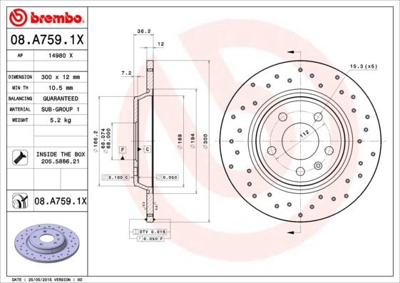 Тормозной диск BREMBO 08A7591X