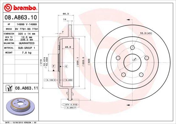Тормозной диск BREMBO 08A86310