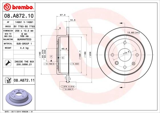 Тормозной диск BREMBO 08A87210