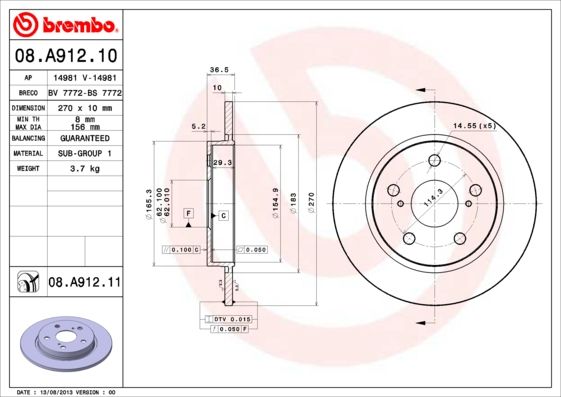 Тормозной диск BREMBO 08A91211